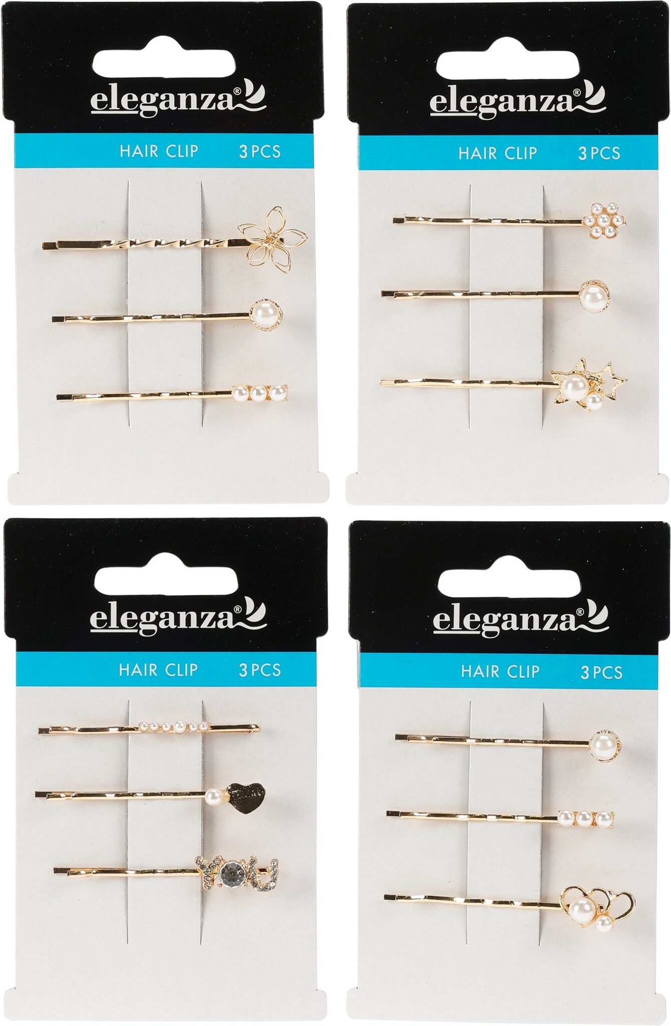 Haarclip metaal 45mm set van 3 stuks 4 ass. design