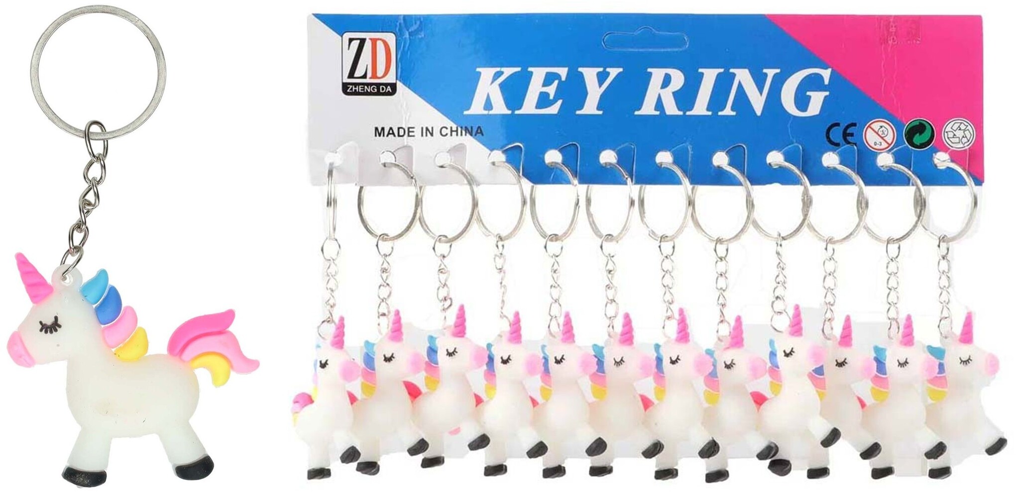 Sleutelhanger Unicorn 5cm per 12 stuks op kaart