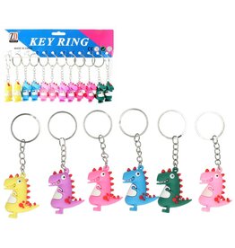 Sleutelhanger Dinosaurus 4,5cm 6 ass kleur per 12st op kaart