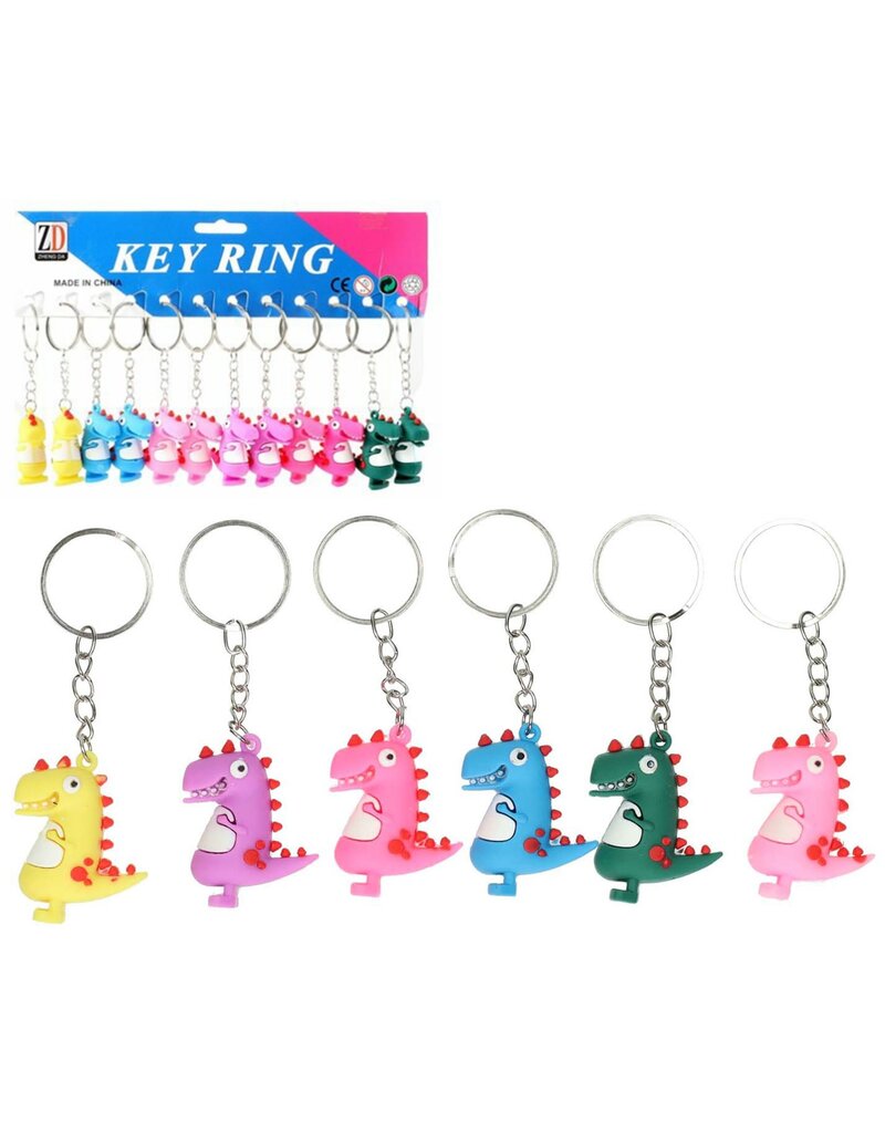 Sleutelhanger Dinosaurus 4,5cm 6 ass kleur per 12st op kaart