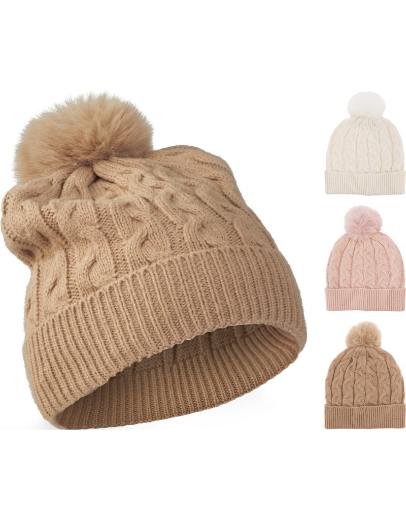 Muts Dames Gebreid met Pompom One Size 3 assorti kleur