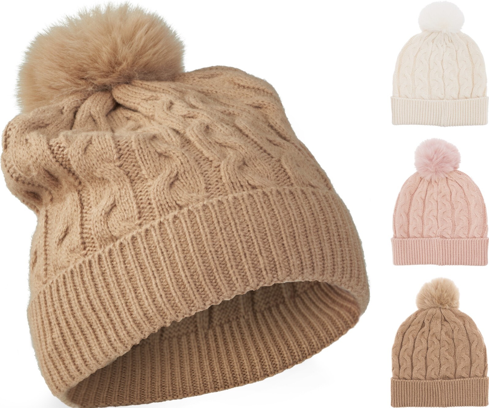 Muts Dames Gebreid met Pompom One Size 3 assorti kleur