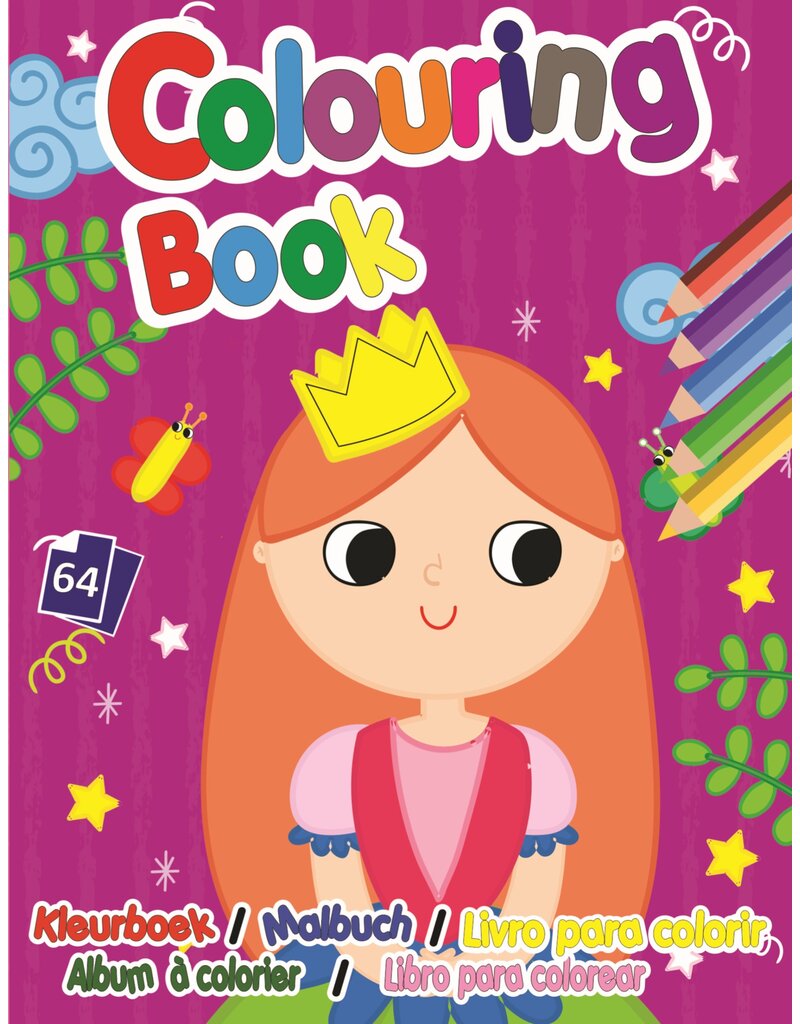 Kleurboek 19x14,5cm. 64 pagina's 4 ass. print wit papier