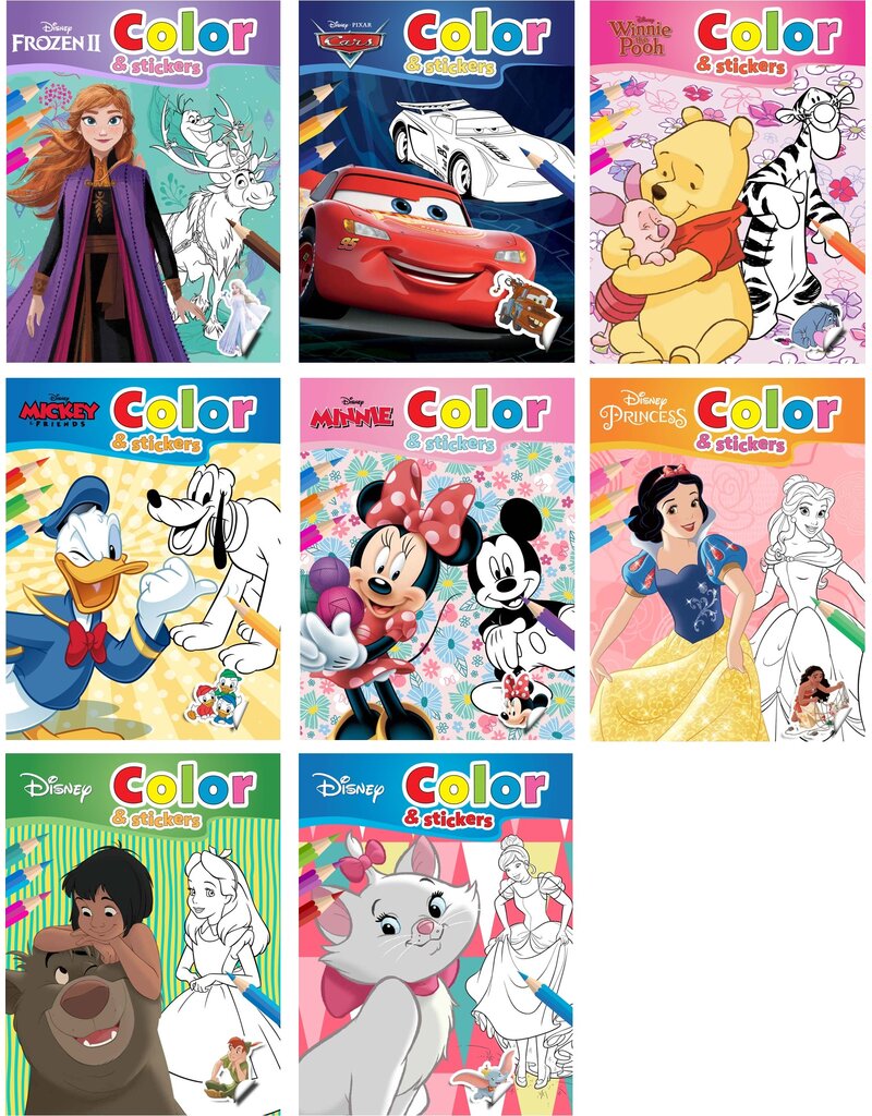 Walt Disney Kleurboek met stickers A4 32 pagina's 8 assorti