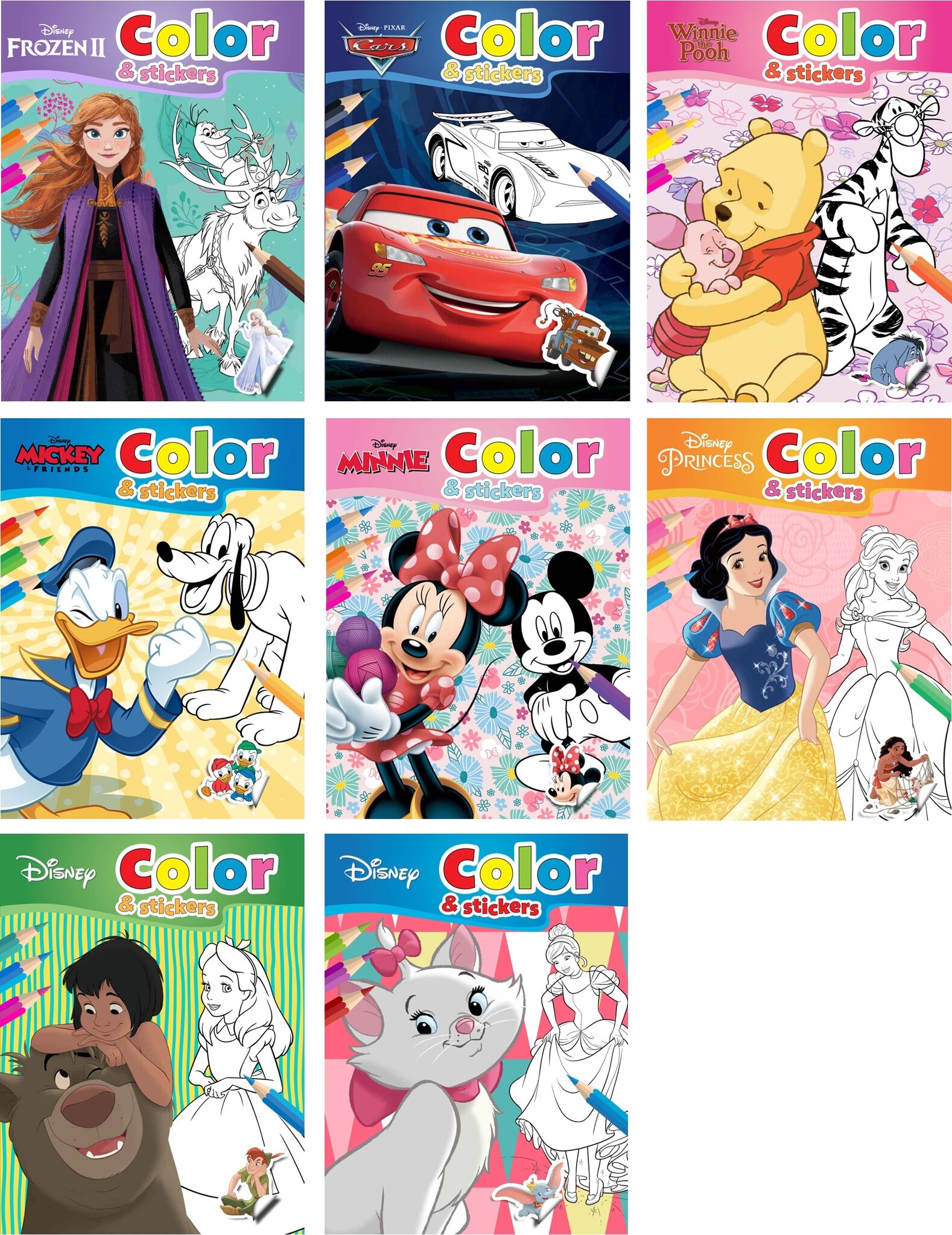 Walt Disney Kleurboek met stickers A4 32 pagina's 8 assorti