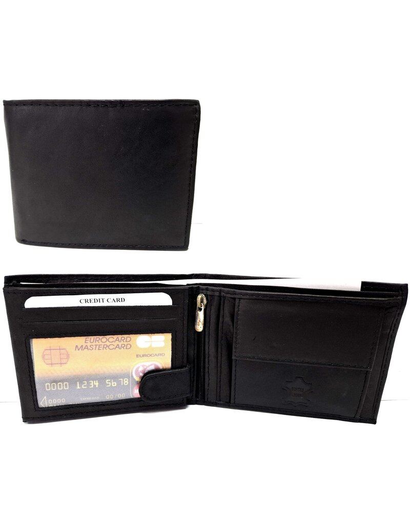 Portemonnee Leer 12x9,5cm. zwart