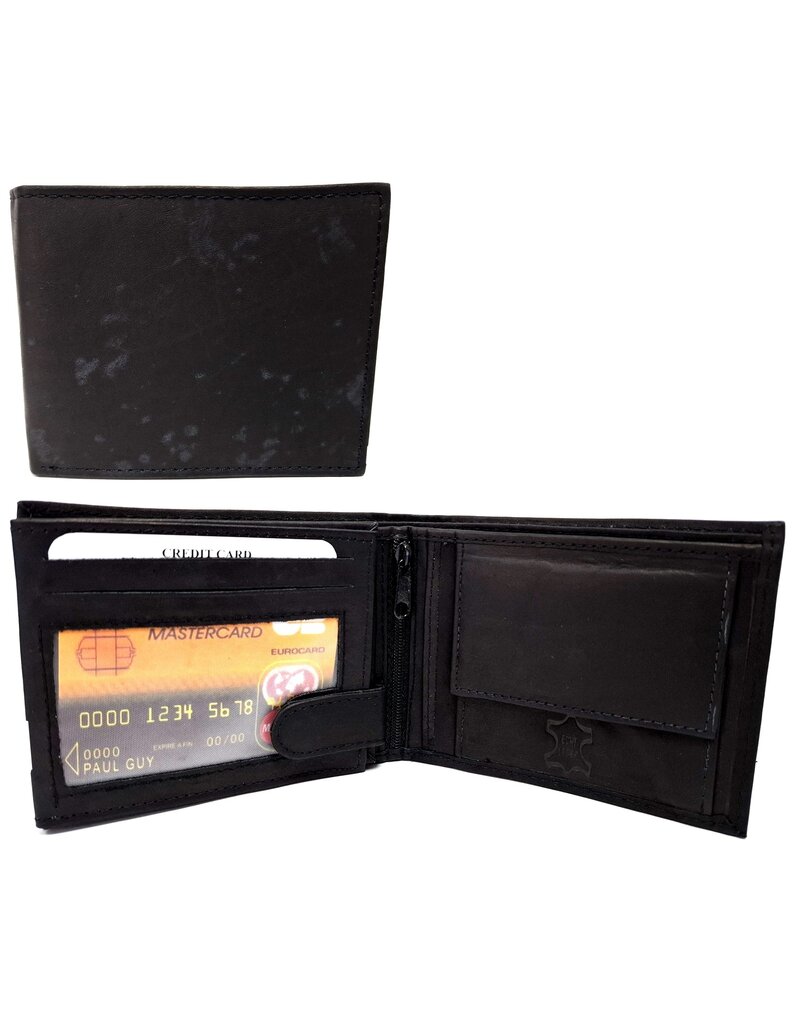 Portemonnee Leer 12x9,5cm. zwart