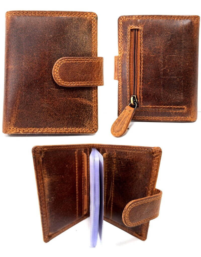 Creditcardhouder 8x10,5cm. Leer Bruin