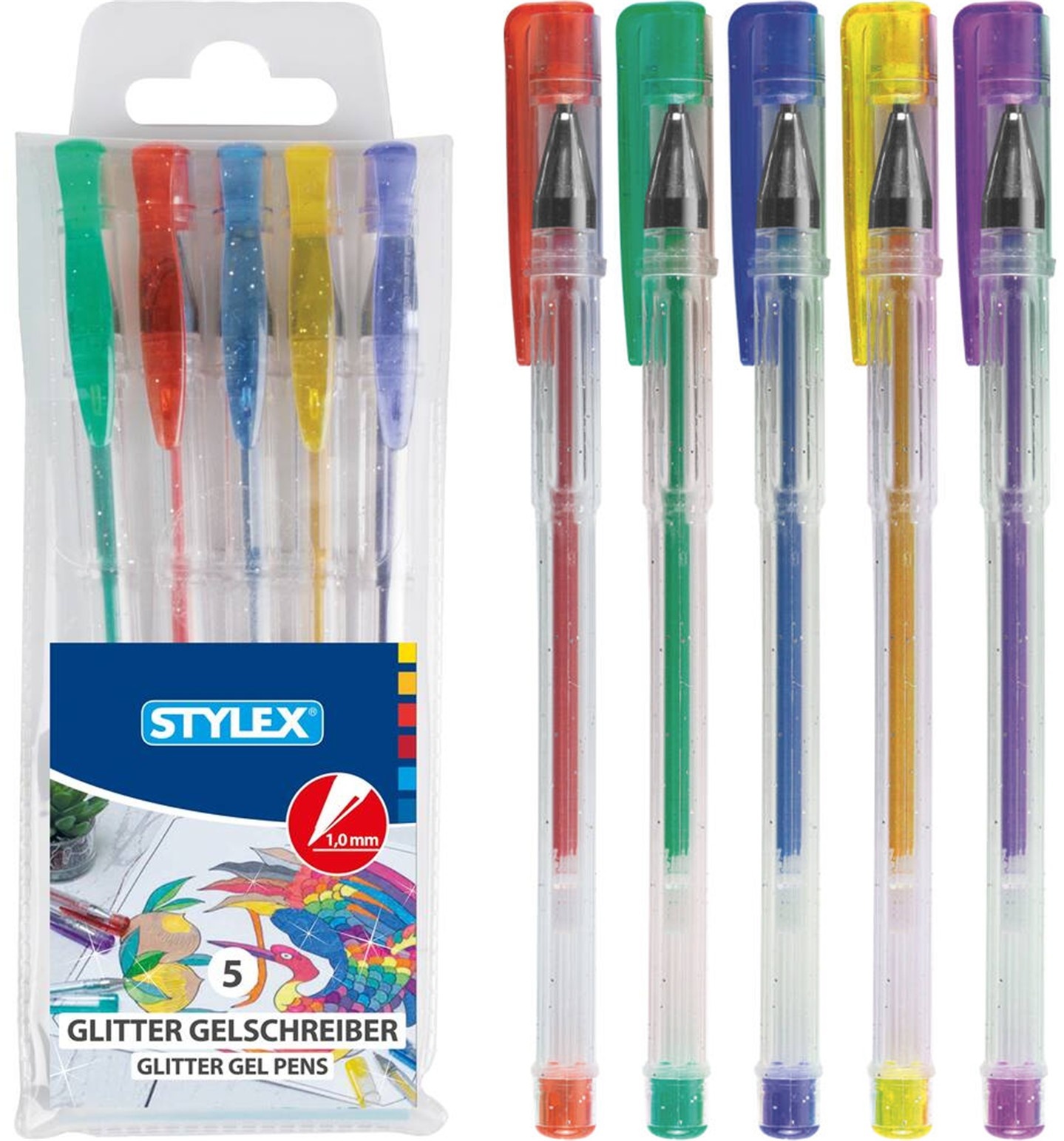 Gelpen Glitter set van 5 stuks 5 assorti kleuren