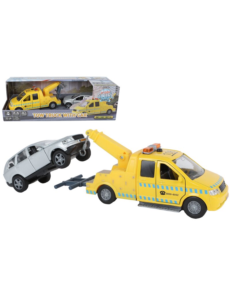 Afsleepwagen met auto 26cm met licht en geluid