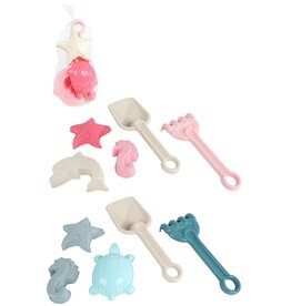 Schepje met harkje en 3 zandvormen 22cm 2 ass kleur