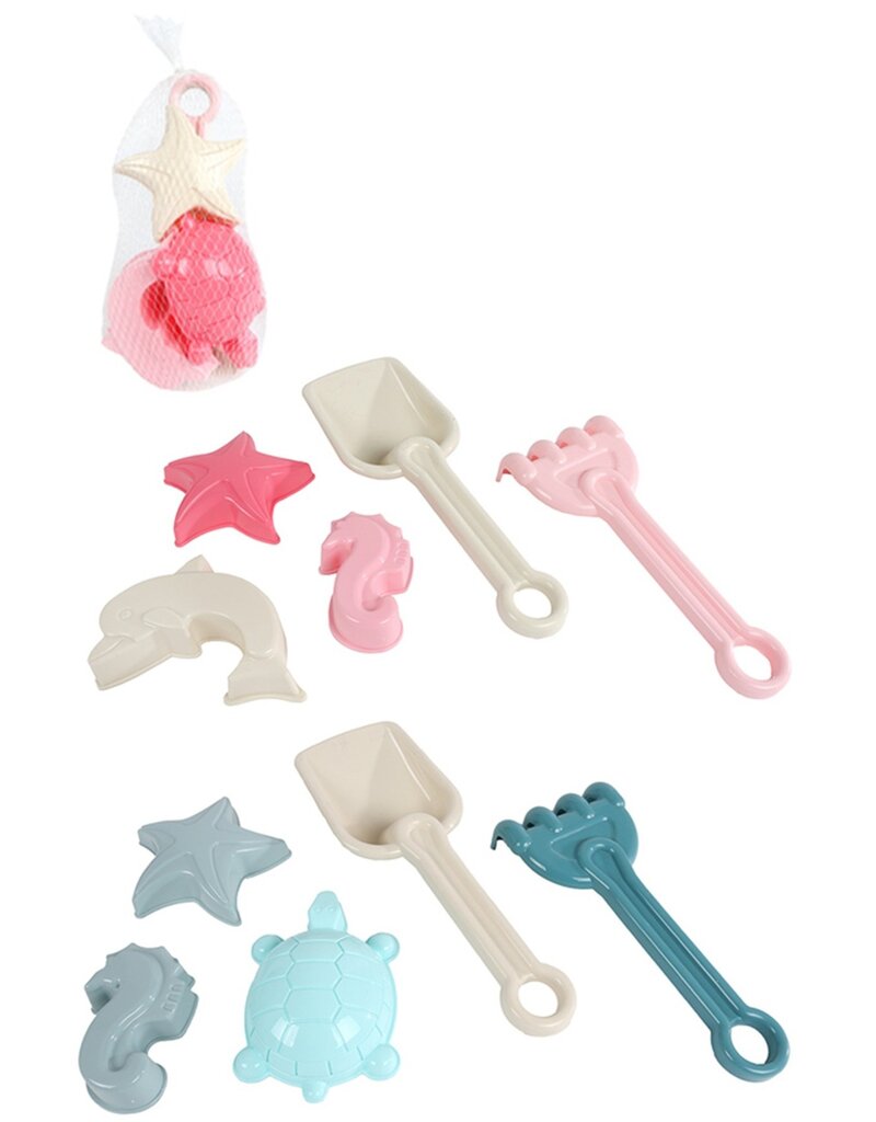 Schepje met harkje en 3 zandvormen 22cm 2 ass kleur