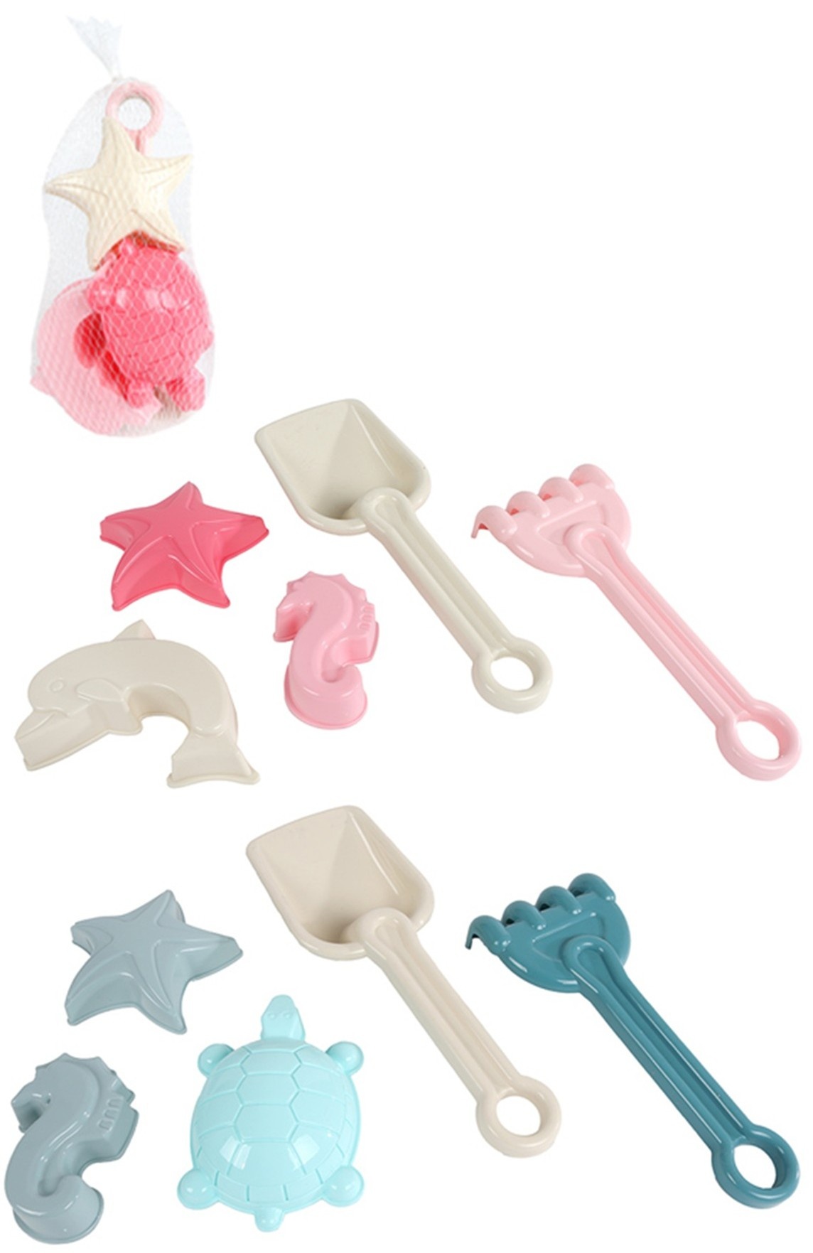 Schepje met harkje en 3 zandvormen 22cm 2 ass kleur