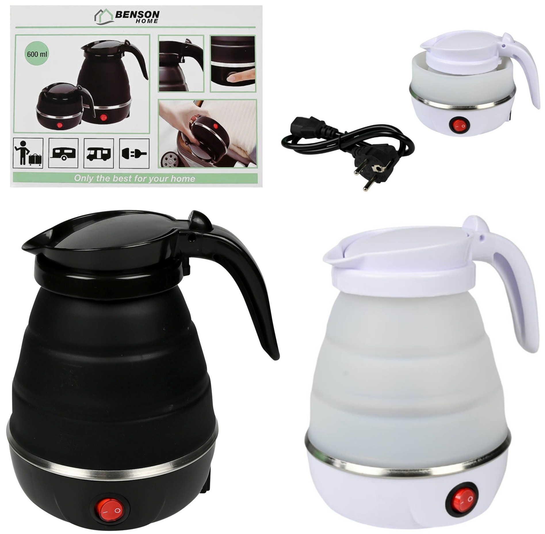 Waterkoker Opvouwbaar 600ml assorti kleur Wit of Zwart