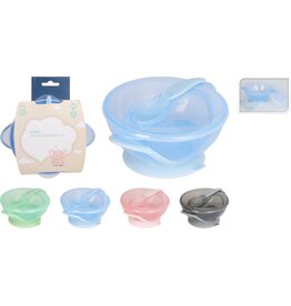 Baby Schaal met Deksel en Lepel 4 assorti kleur