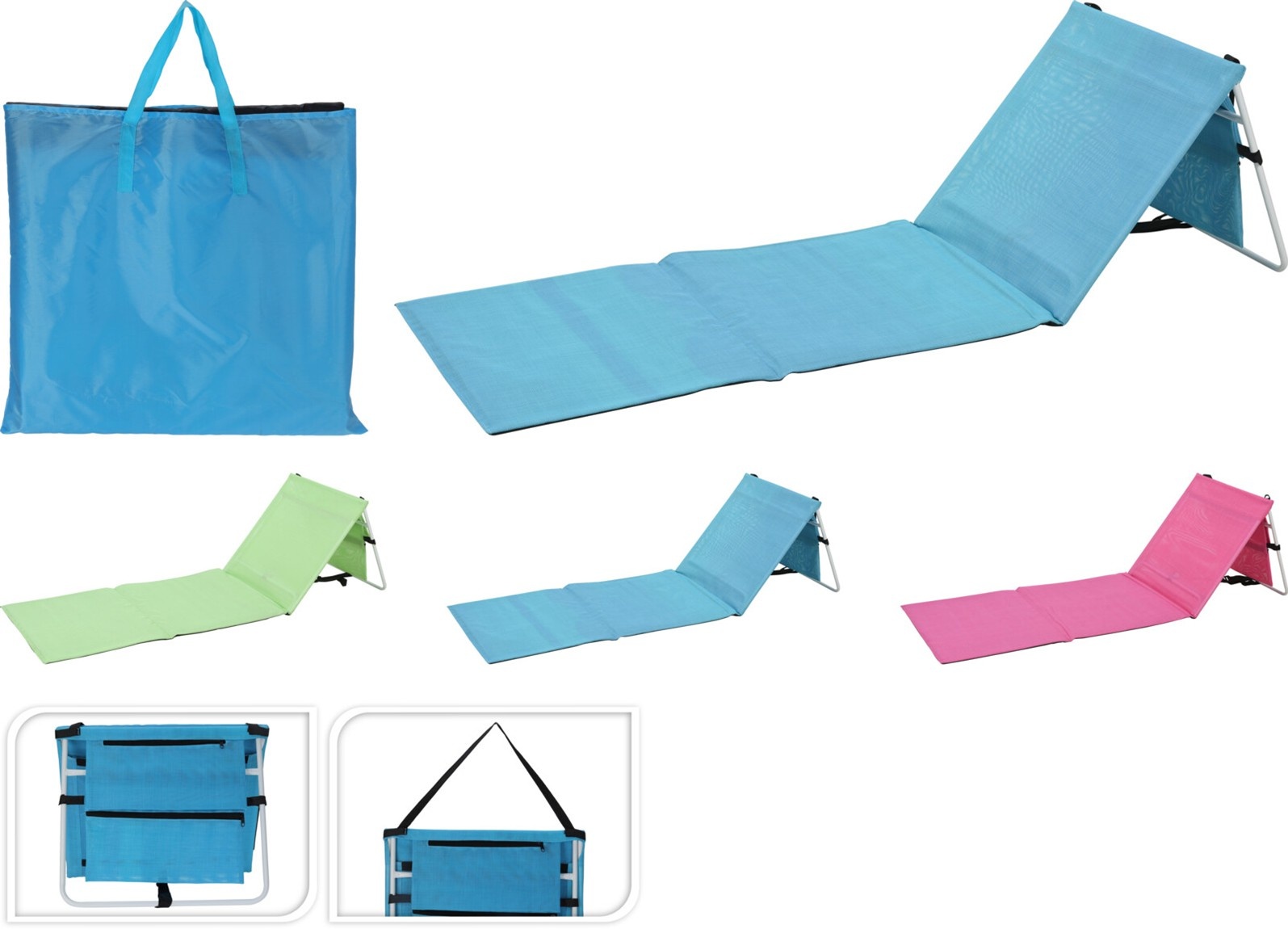 Strandmat met rugsteun 180x60cm 3 assorti kleur