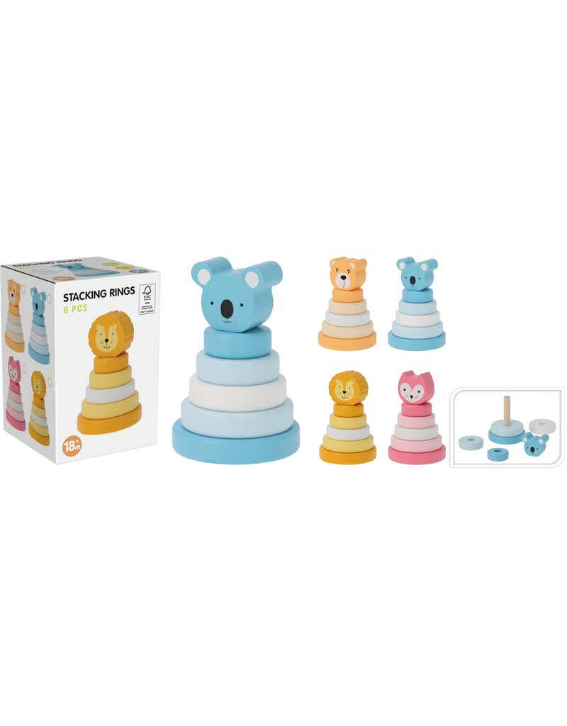 Stapelspel Dieren van hout 14x8,5x8,5cm 18maand+