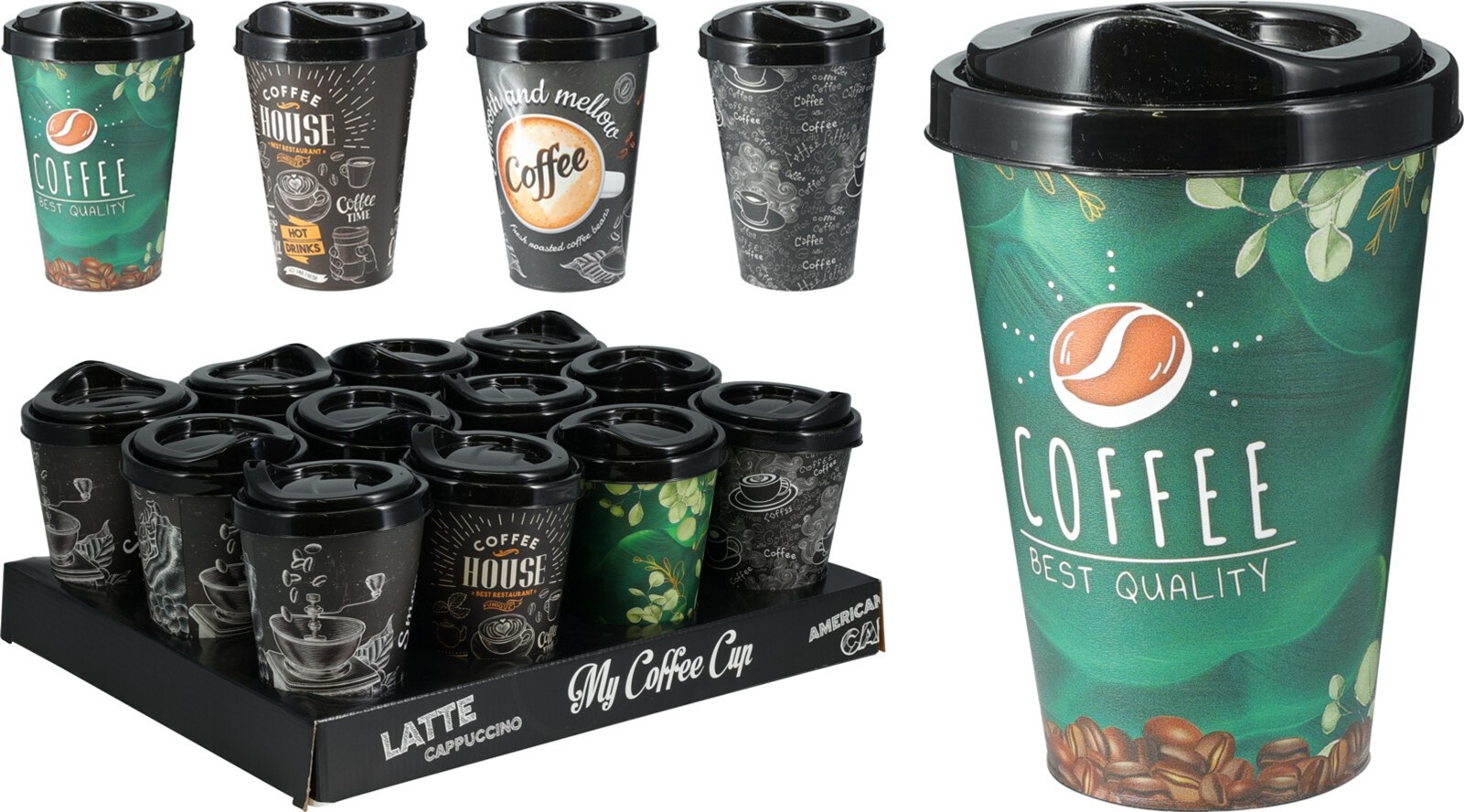 Koffiebeker PP 400ml 4 assorti design