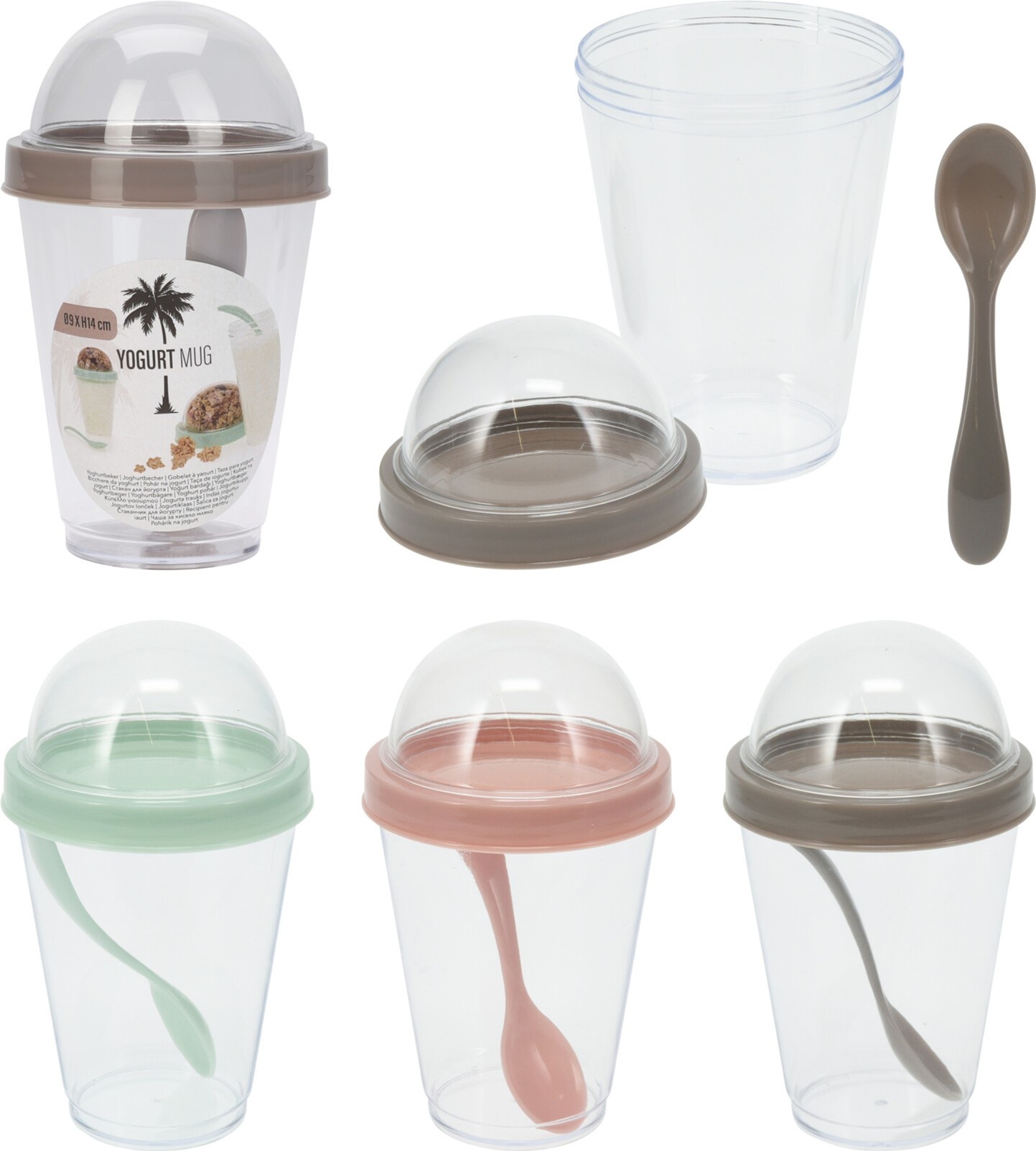 Yoghurtbeker 14x9cm 350ml PS en PP 3 assorti kleur