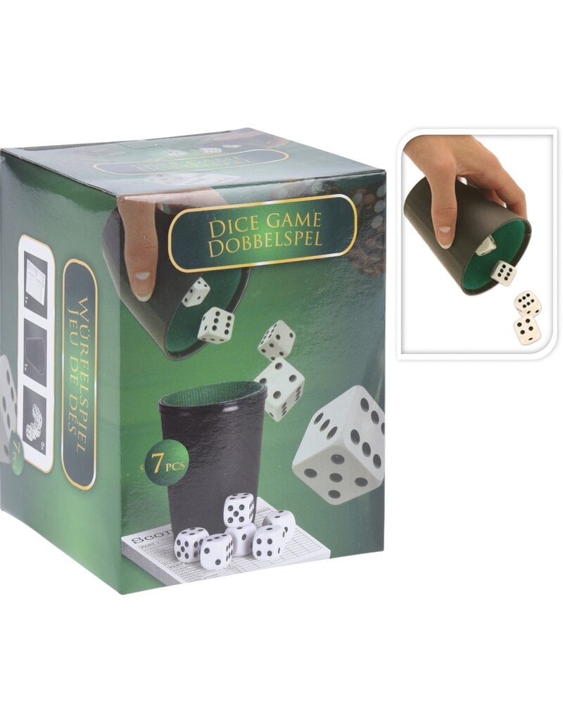 Dobbelstenen Spel met Beker 9x7cm, Dobbelstenen en Scoreblok