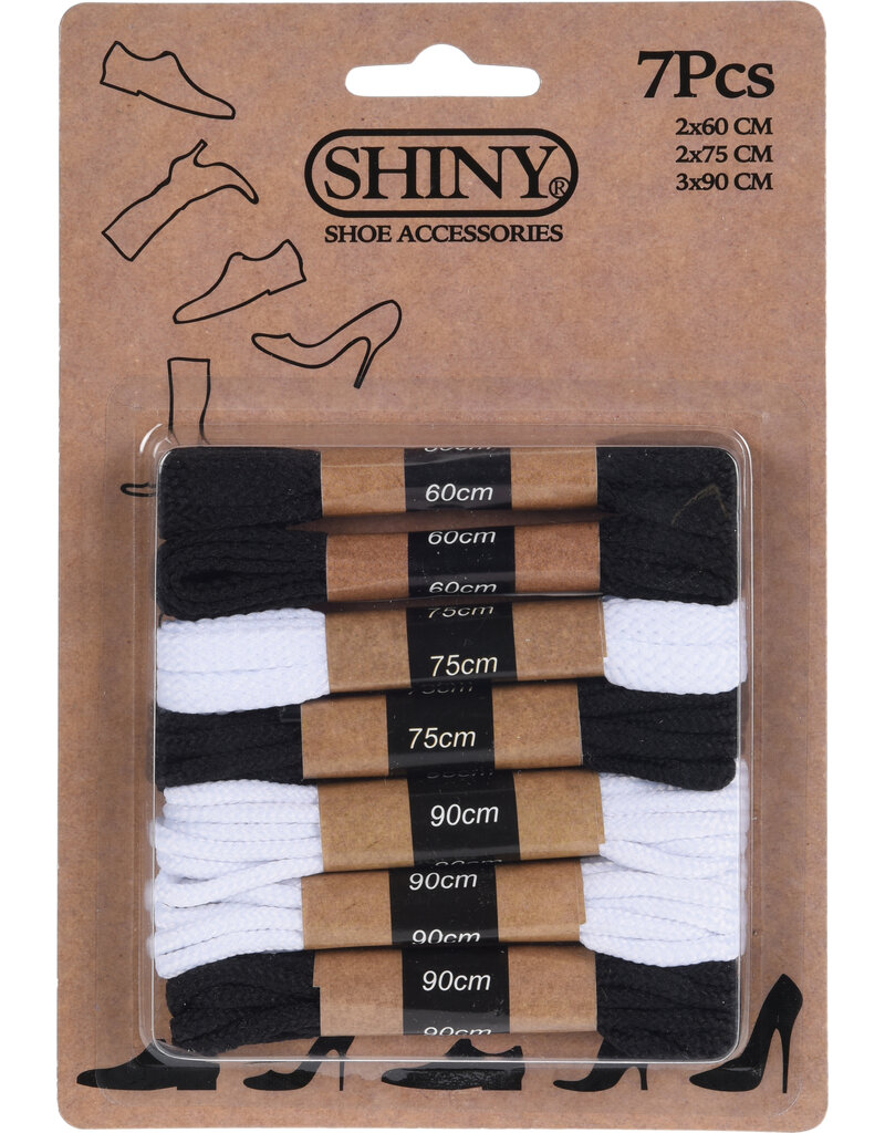 Schoenveters zwart en wit 7 paar (2x60cm-2x75cm-2x90cm)