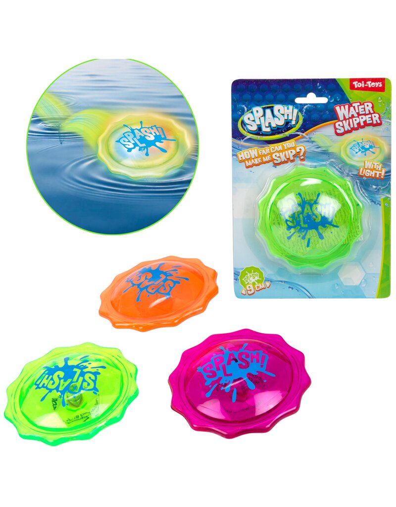Disc Water Skipper met licht 9cm 3 assorti kleur