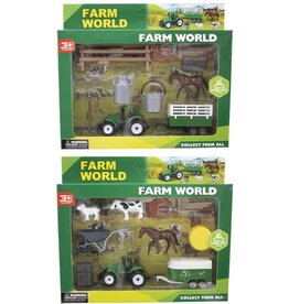 Tractor +Aanhanger, Dieren& acc. 9delig wbox 26x22x4cm 2 ass