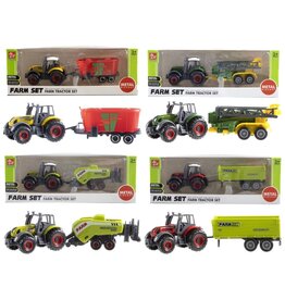 DieCast Tractor met Aanhanger 16cm 4 assorti