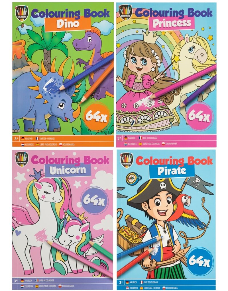 Kleurboek 64 pagina's 21x15cm 4 assorti