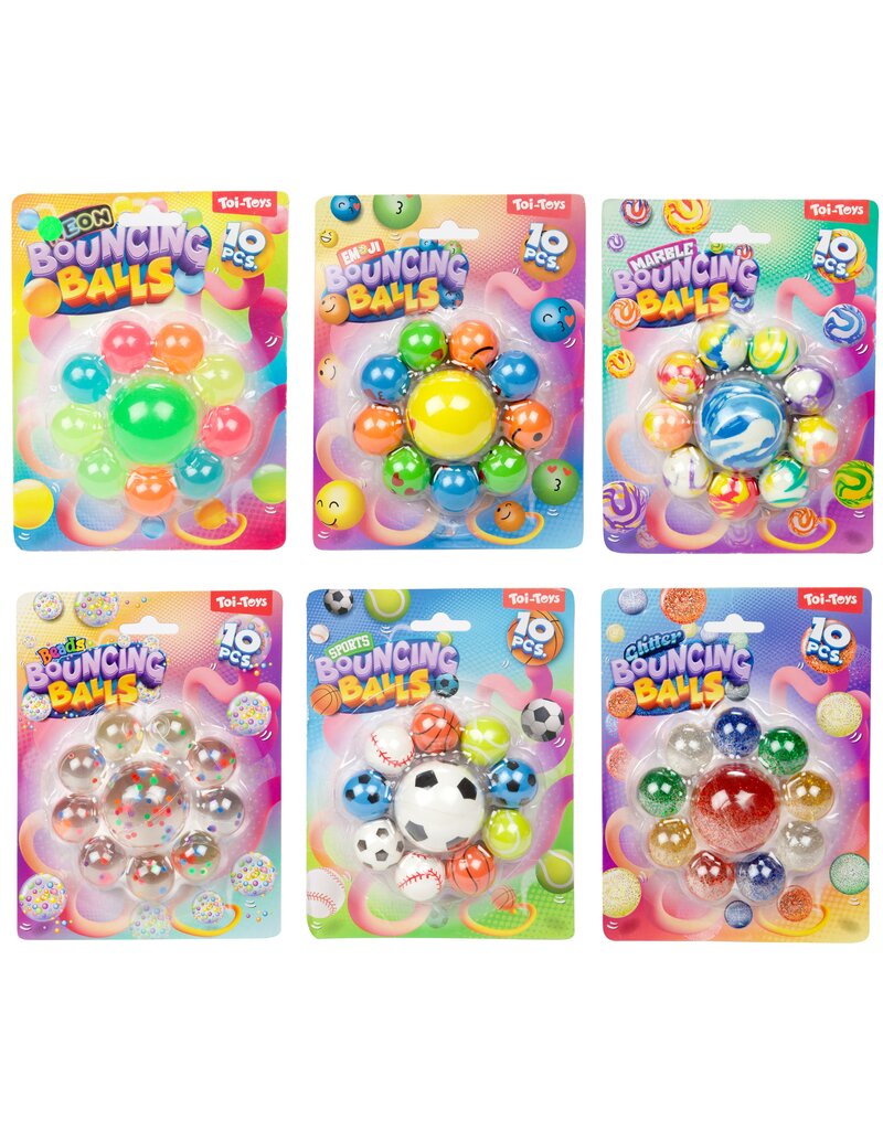 Fun Stuiterballen 10 stuks op kaart 17x13x4cm 6 assorti