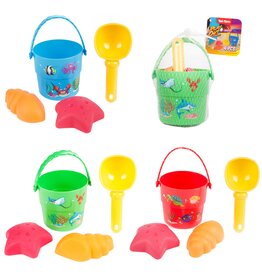 Strandset Mini Emmer,Schepje en Vormen 4delig 15x8x8cm 3 ass