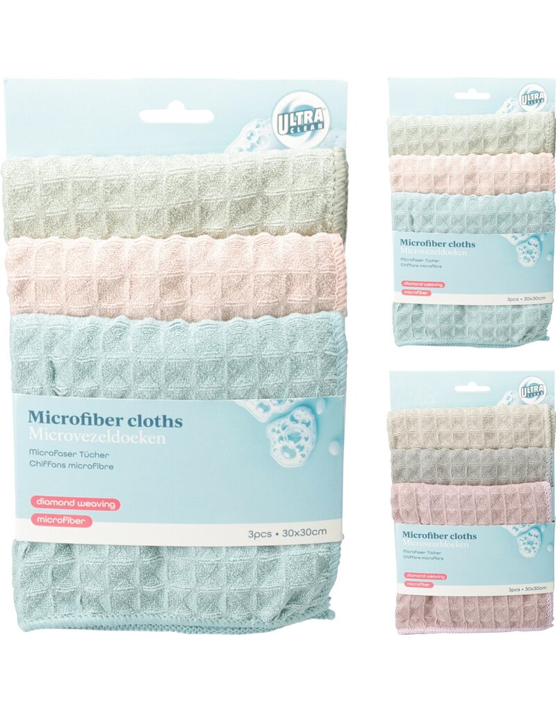 Microvezeldoek 30x30cm set van 3 stuks 2 assorti kleur