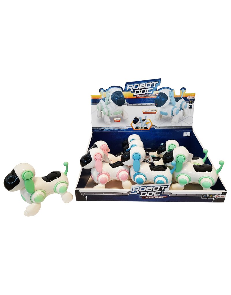 Elektrische Robot Hond 9cm. met licht en geluid 3 assorti