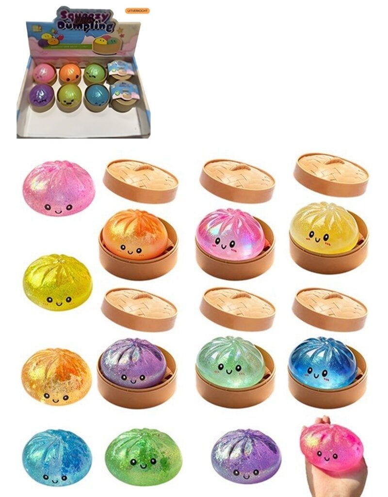 Squishy Dumpling Glitter 5cm in Mandje 6 assorti - Leverbaar vanaf 1 mei 2026
