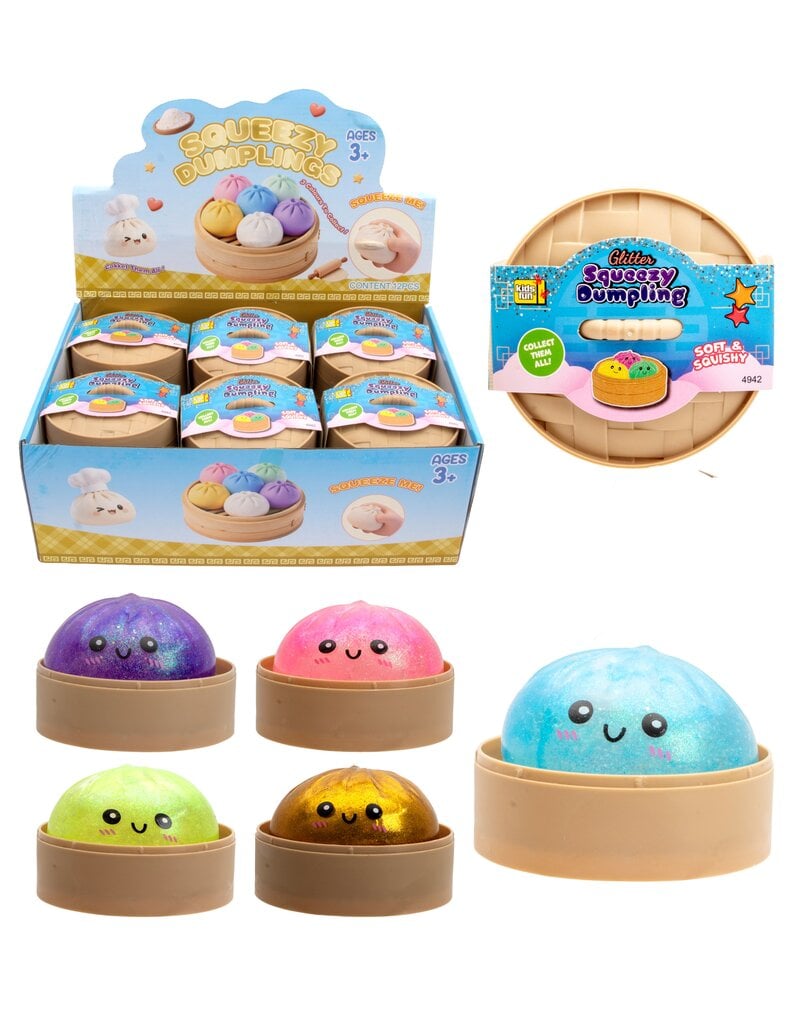 Squeezy Dumpling Glitter 8,5cm in Mandje assorti kleur