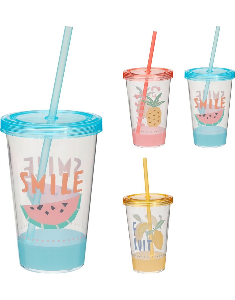 Drinkbeker met Rietje 16x10cm 3 assorti design