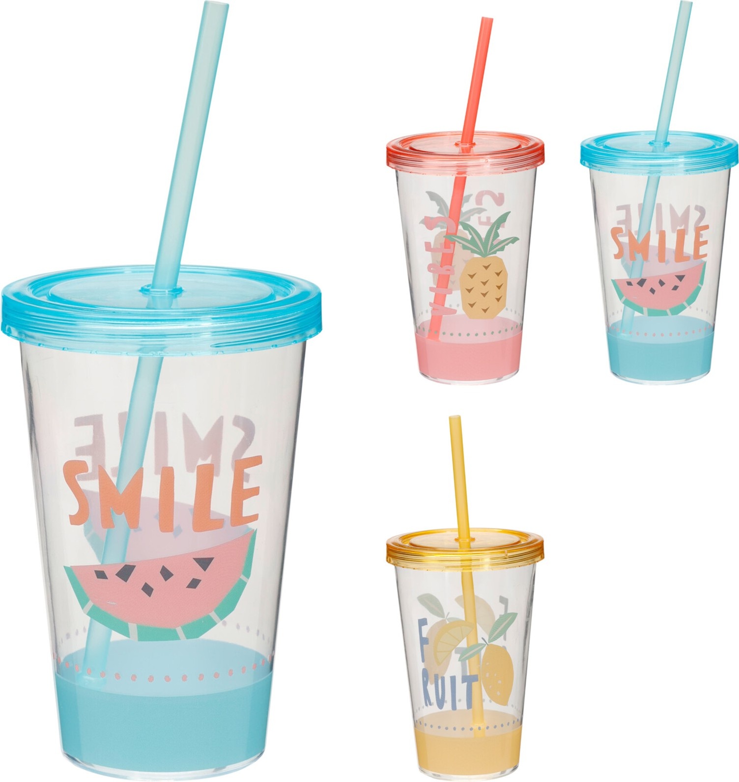 Drinkbeker met Rietje 16x10cm 3 assorti design