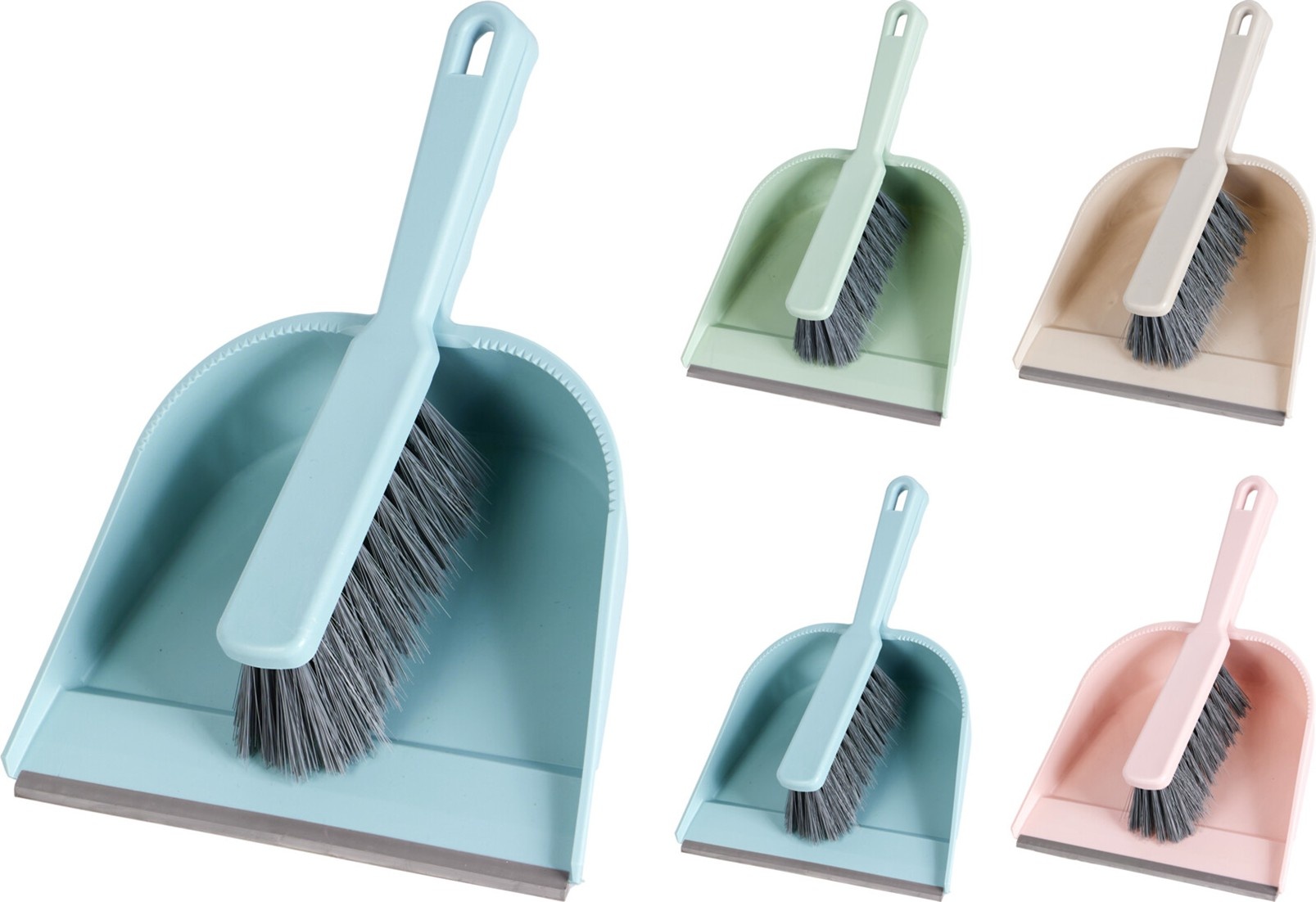 Stoffer & blik set klik plastic 4 ass. kleur