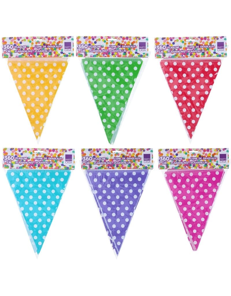 Vlaggenlijn met 10 vlaggetjes 3,6 meter 6 assorti kleur