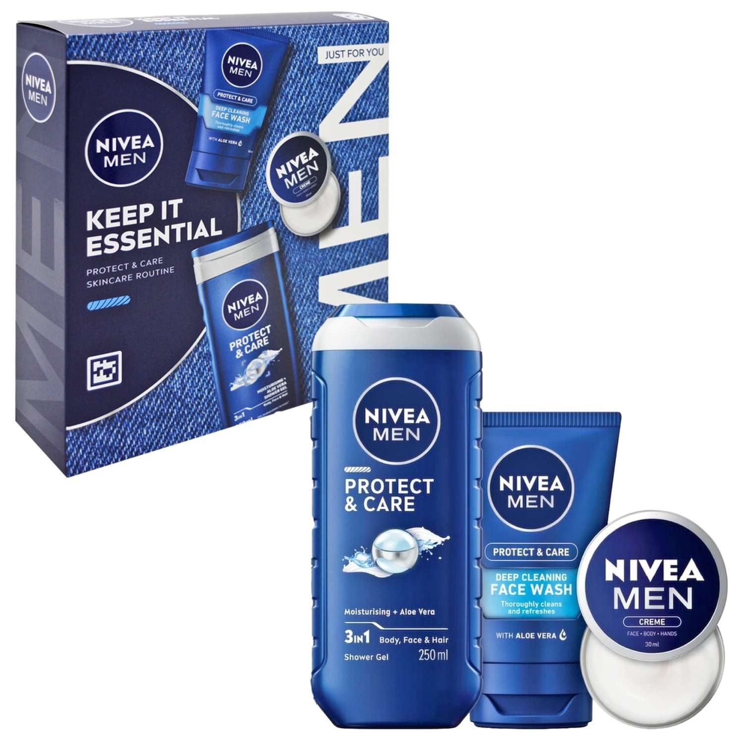 Nivea Men Giftset; douche250ml +facewash100ml+facecream30ml