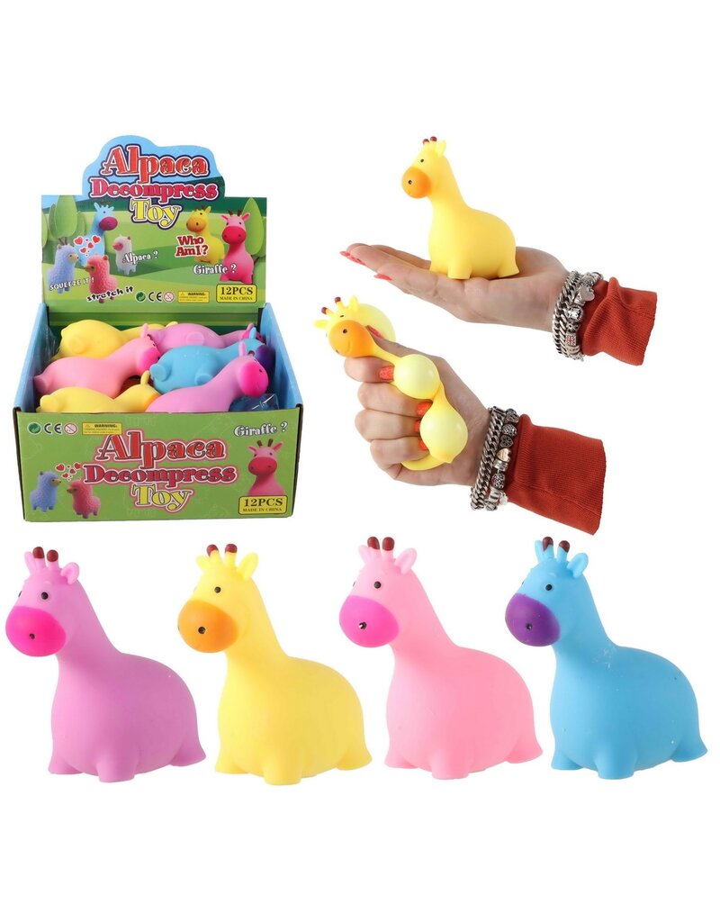 Squeeze Giraffe10,5cm met poeder 4 assorti kleur