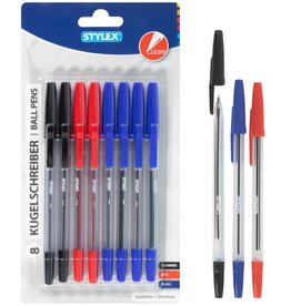 Balpennen 8 stuks 3 assorti kleur op blisterkaart