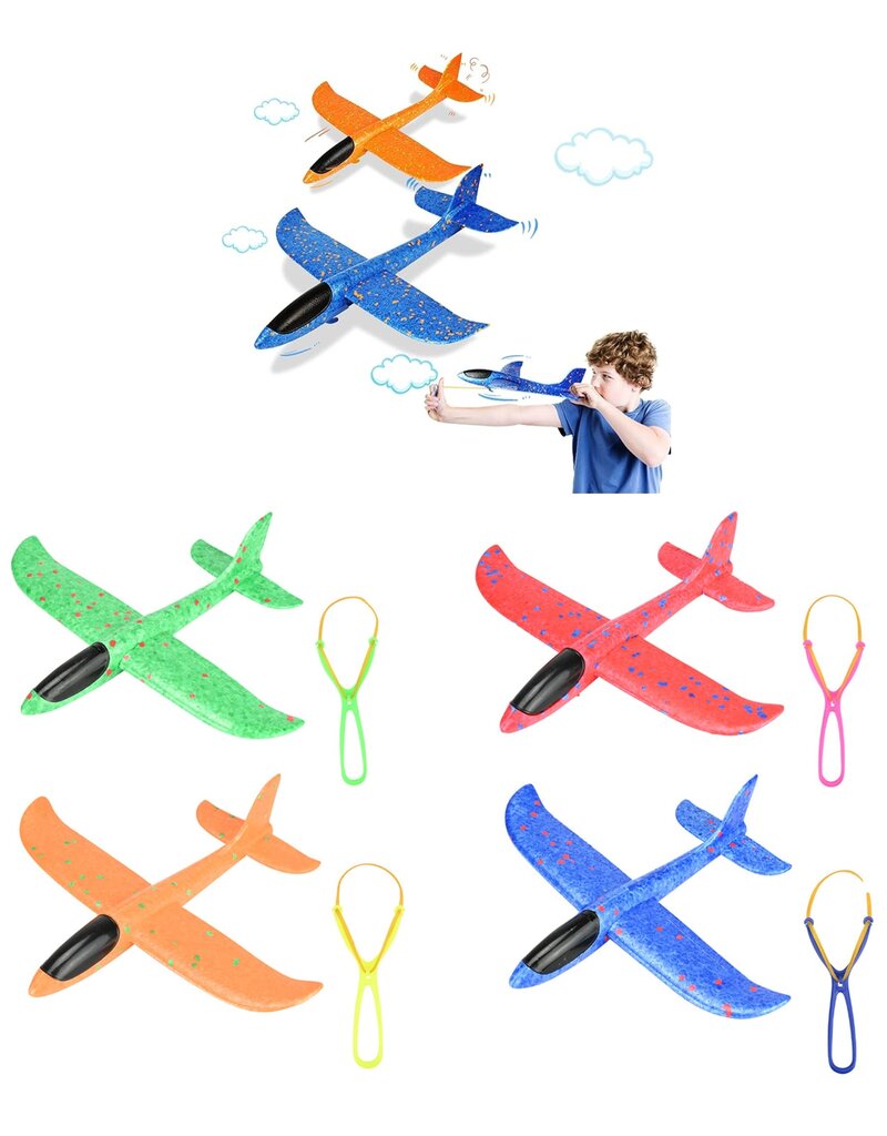 Vliegtuig Foam met Katapult 22,5cm  4 assorti kleur