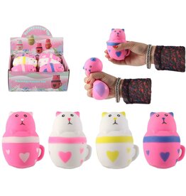 Squeeze Kat in Kopje 10cm met poeder 6 assorti kleur