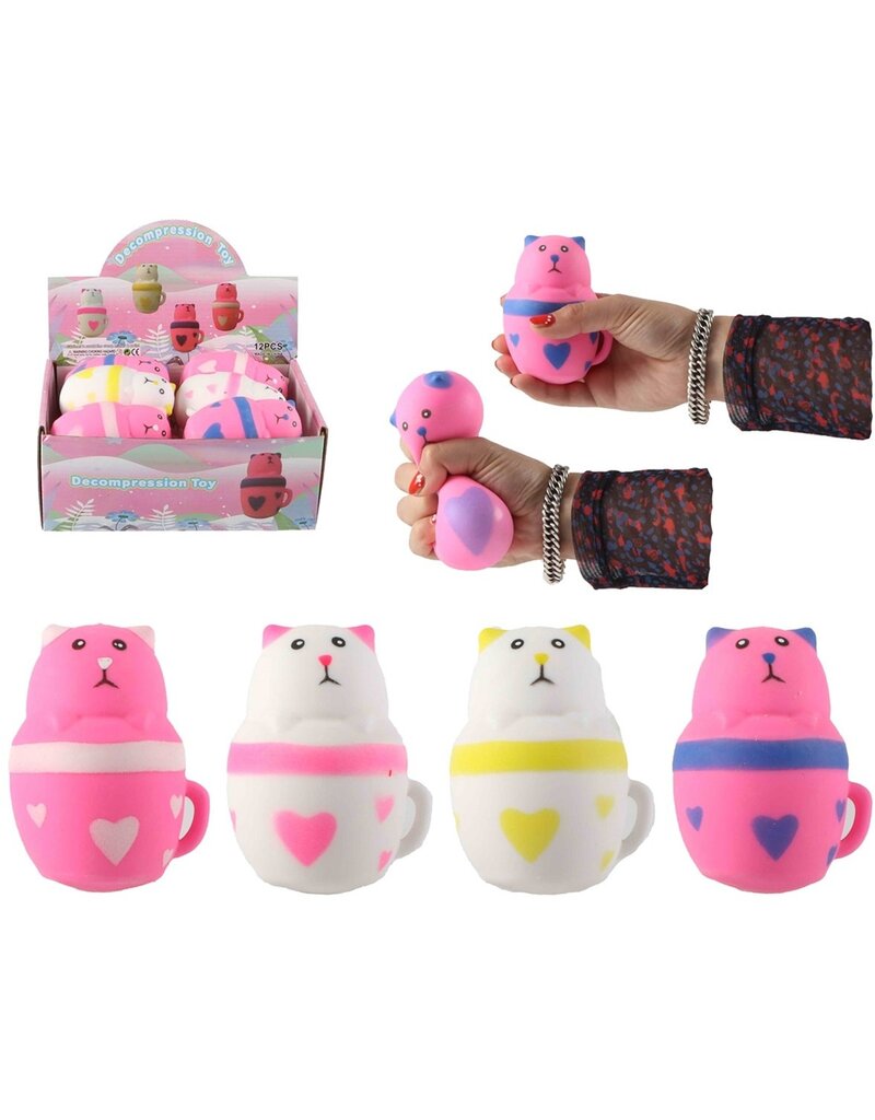 Squeeze Kat in Kopje 10cm met poeder 6 assorti kleur