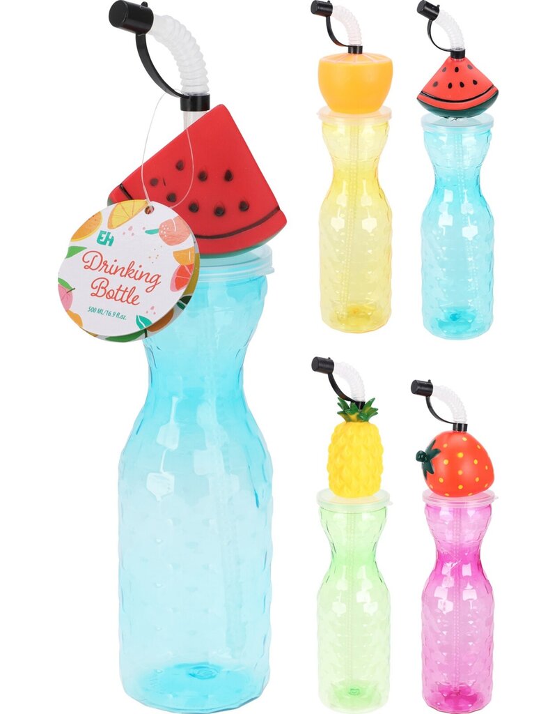 Drinkbeker met Rietje 500ml 31x6x6cm 4 assorti kleur