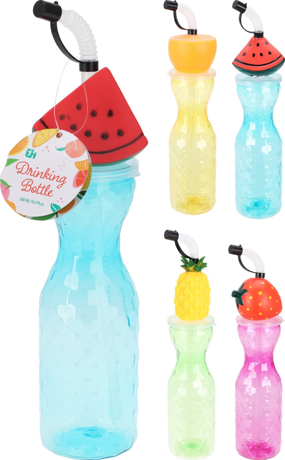 Drinkbeker met Rietje 500ml 31x6x6cm 4 assorti kleur