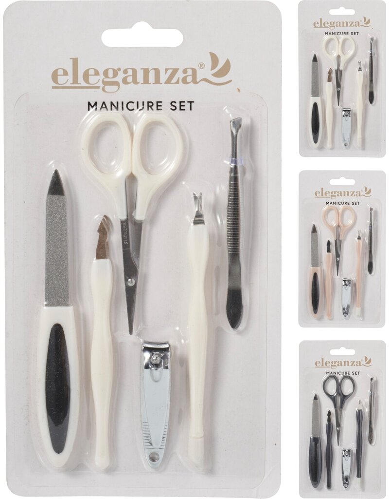 Manicureset 6 delig op kaart 11x1x20cm 3 assorti kleur
