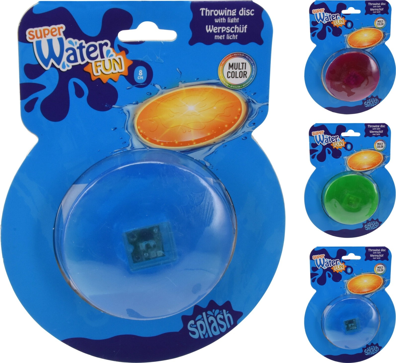 Water Werpschijf met licht 8cm 3 assorti kleur