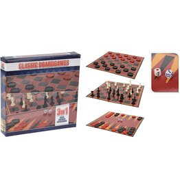 Schaakspel, Damspel en Backgammon 3-in-1 23x23cm